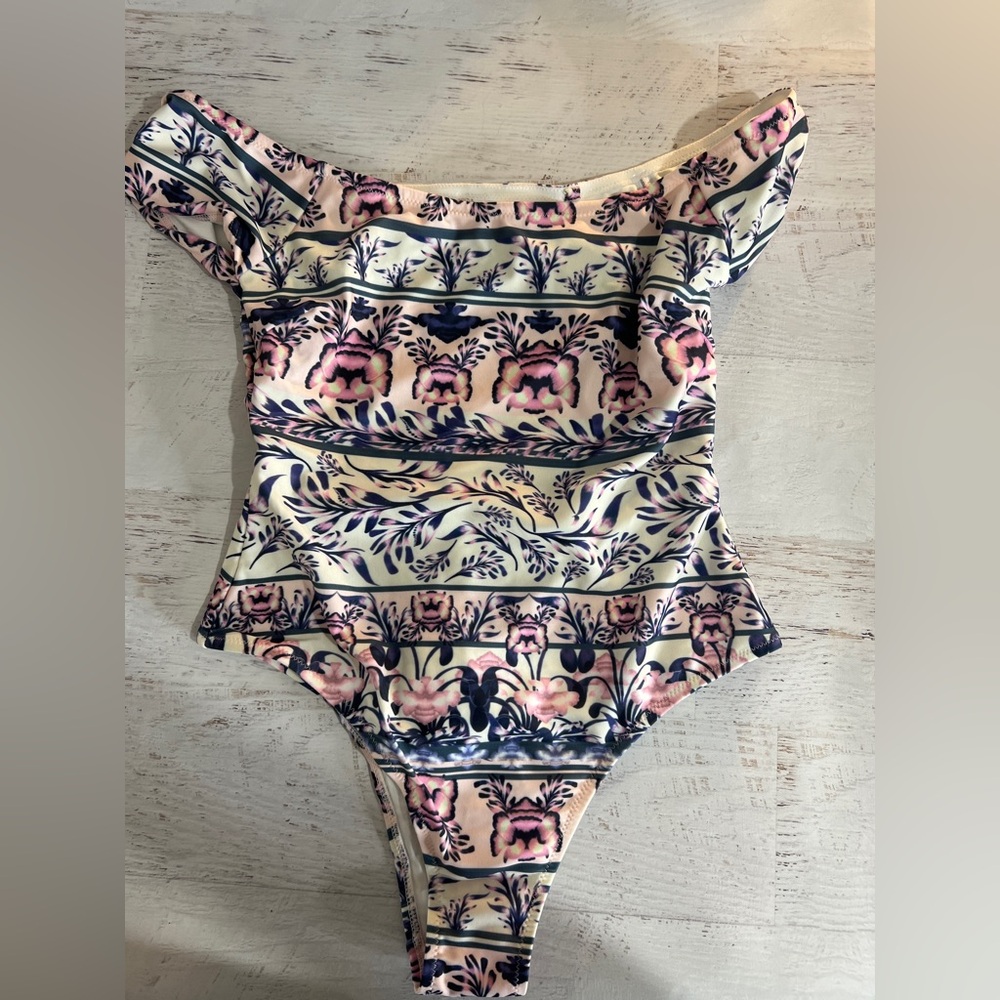 MINKPINK Floral Off-Shoulder Swimsuit - Pink and Cream, NWT